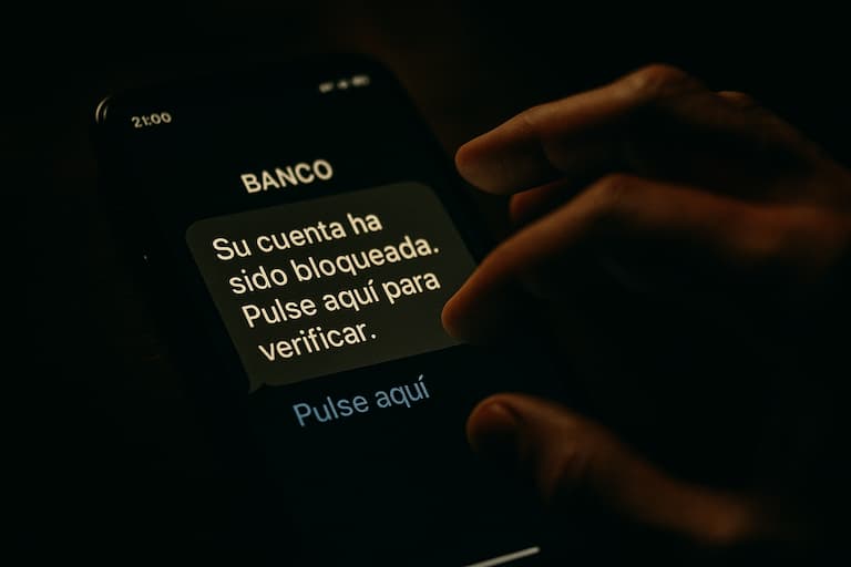 Missatge fraudulent simulant ser d'un banc amb enllaç per verificar el compte