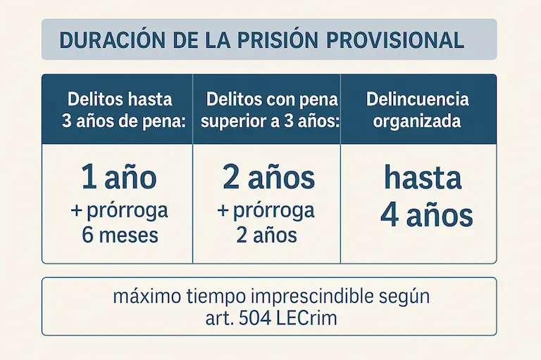 Terminis màxims de durada de la presó provisional a Espanya