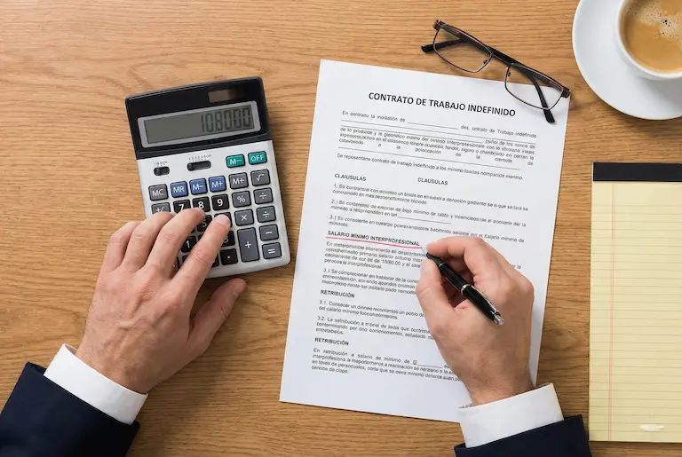 Detalle de contrato laboral y cálculo de SMI en despacho de abogados de Granollers