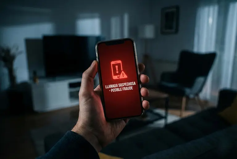 Alerta en móvil por llamada falsa o estafa de phishing bancario