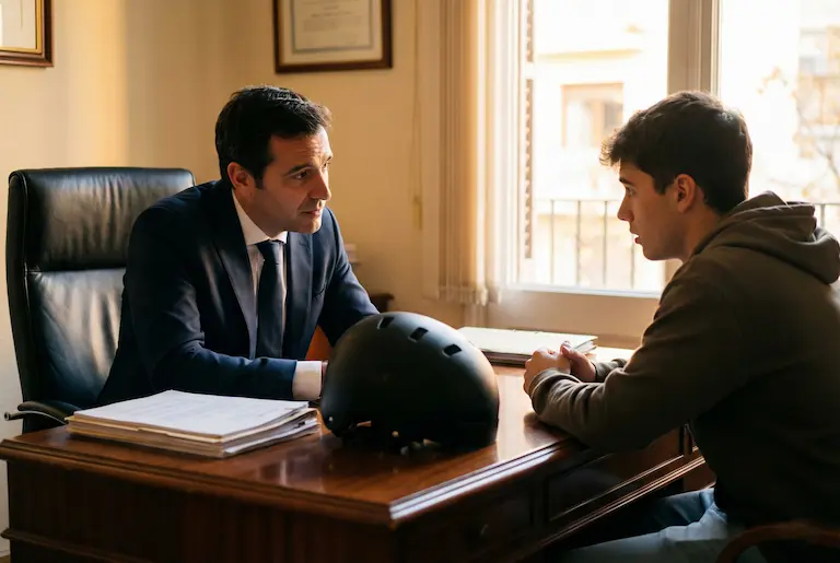 Advocat penalista de García Degà Advocats a Granollers assessorant un client espantat davant d'un judici ràpid per conduir un VMP.