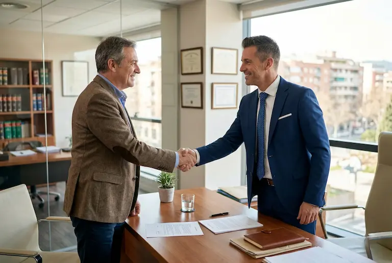 Client tancant un acord d'indemnització per error mèdic al nostre despatx de Granollers.