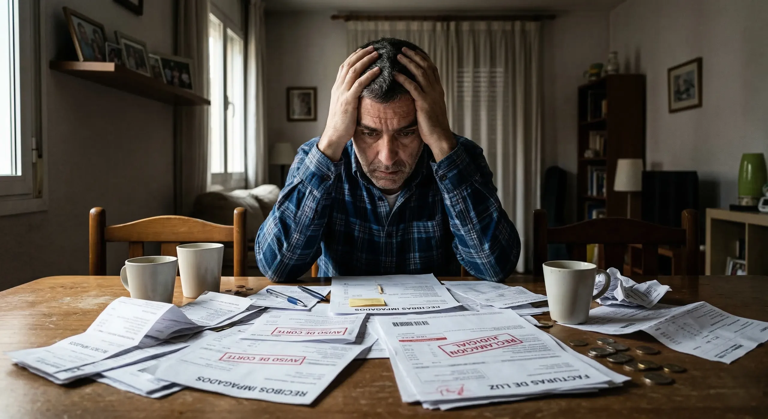 Propietari preocupat revisant factures per l'impagament del seu llogater vulnerable