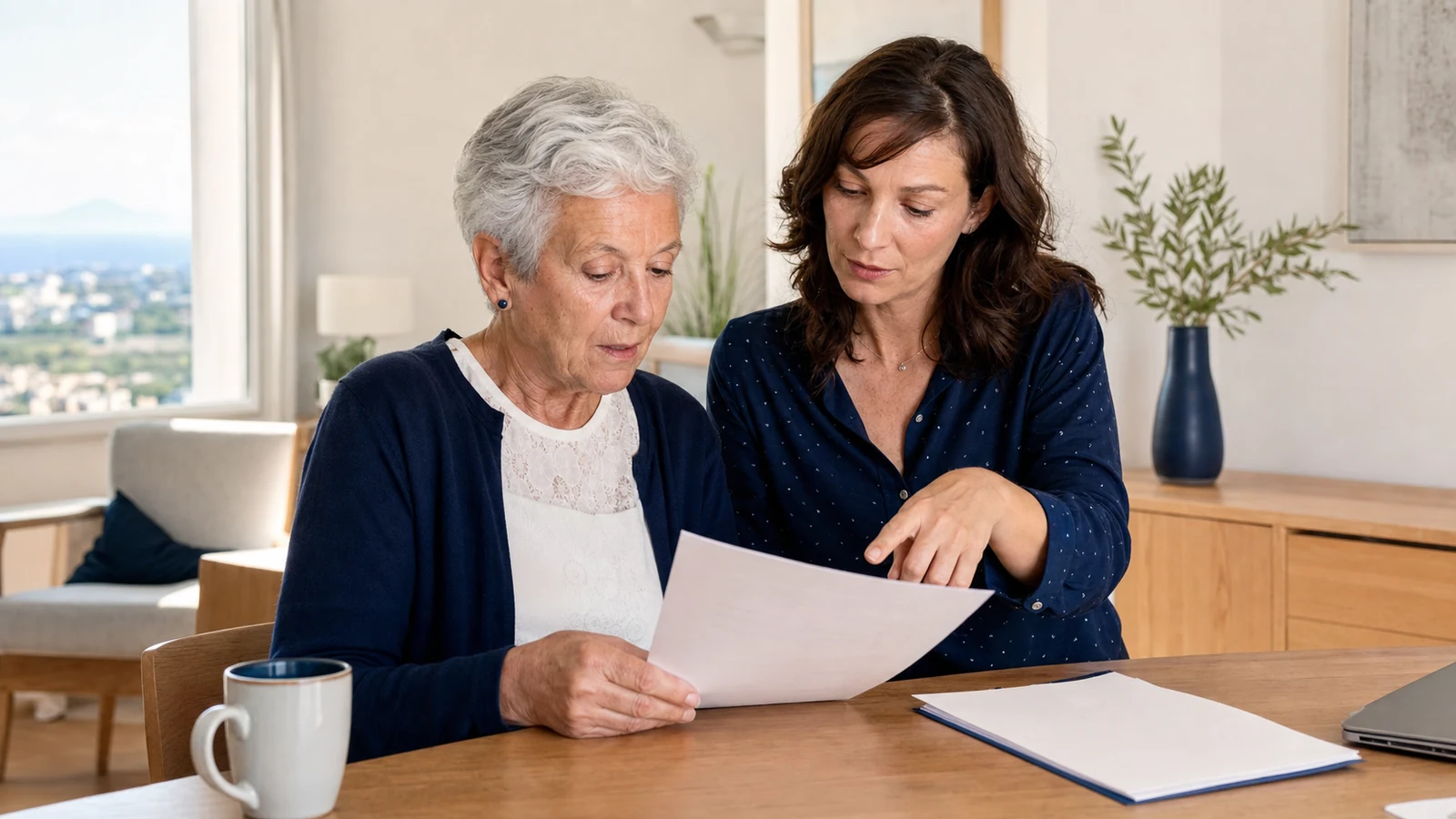 Madre e hija revisando una resolución sobre dependencia en Cataluña