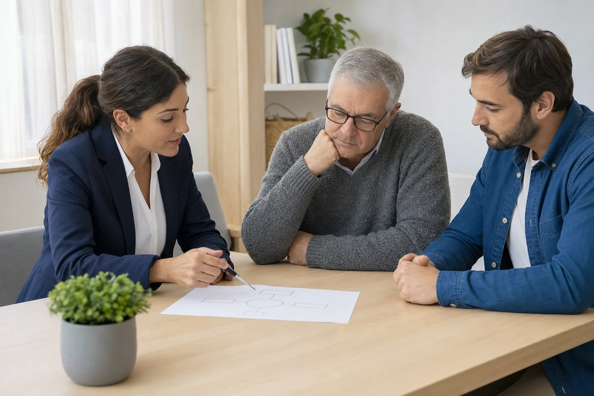Familia revisando el Programa Individual de Atención con una profesional